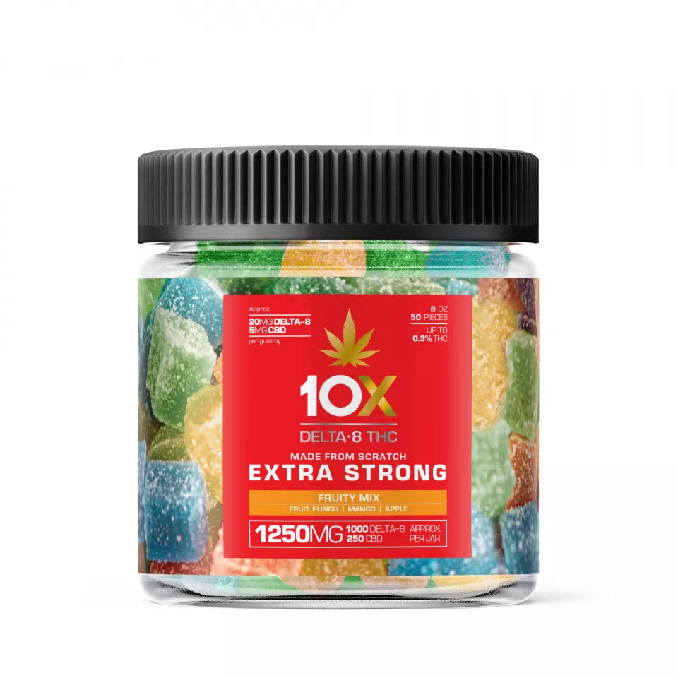 10X D8 CBD Gummies Extra Strong 1250mg Fruity Mix