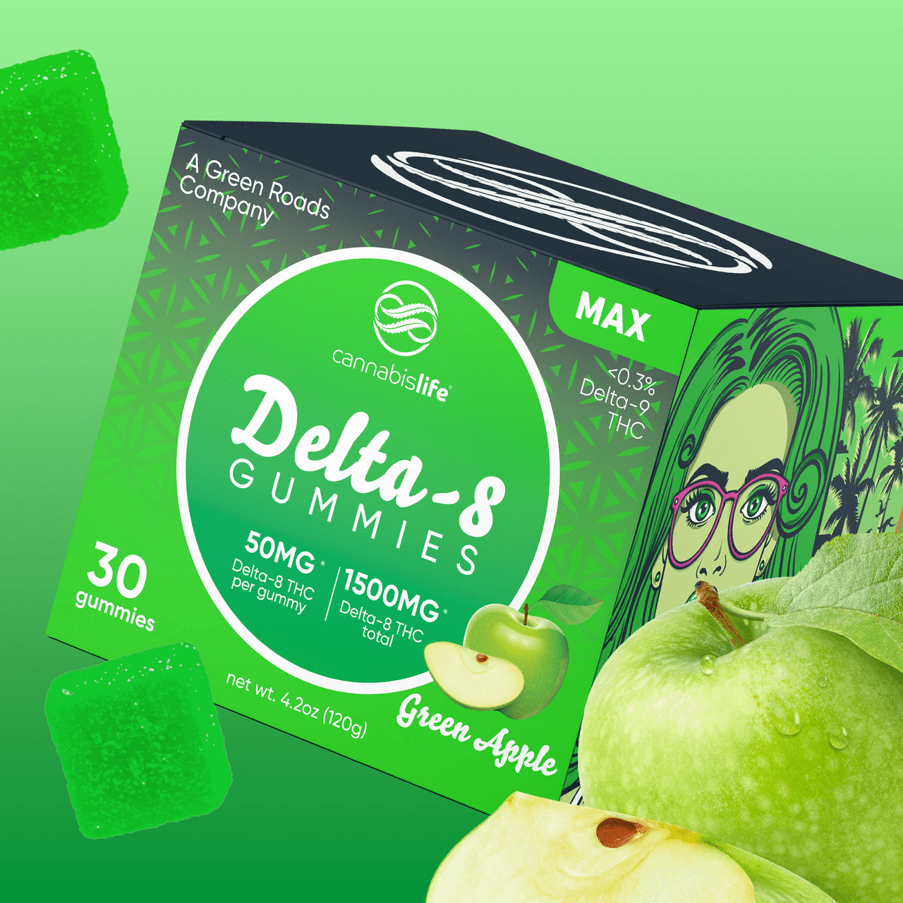 Cannabis Life D8 Gummies Green Apple