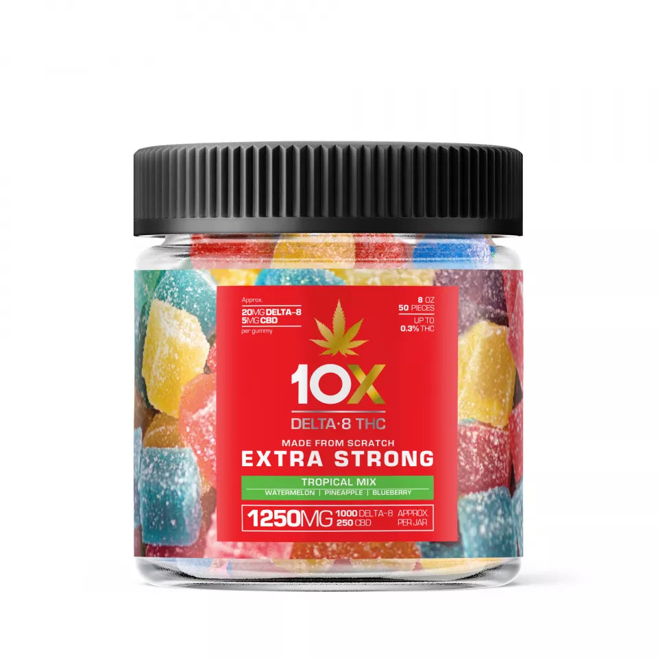 10X D8 Gummies Extra Strong 1250mg Tropical Mix